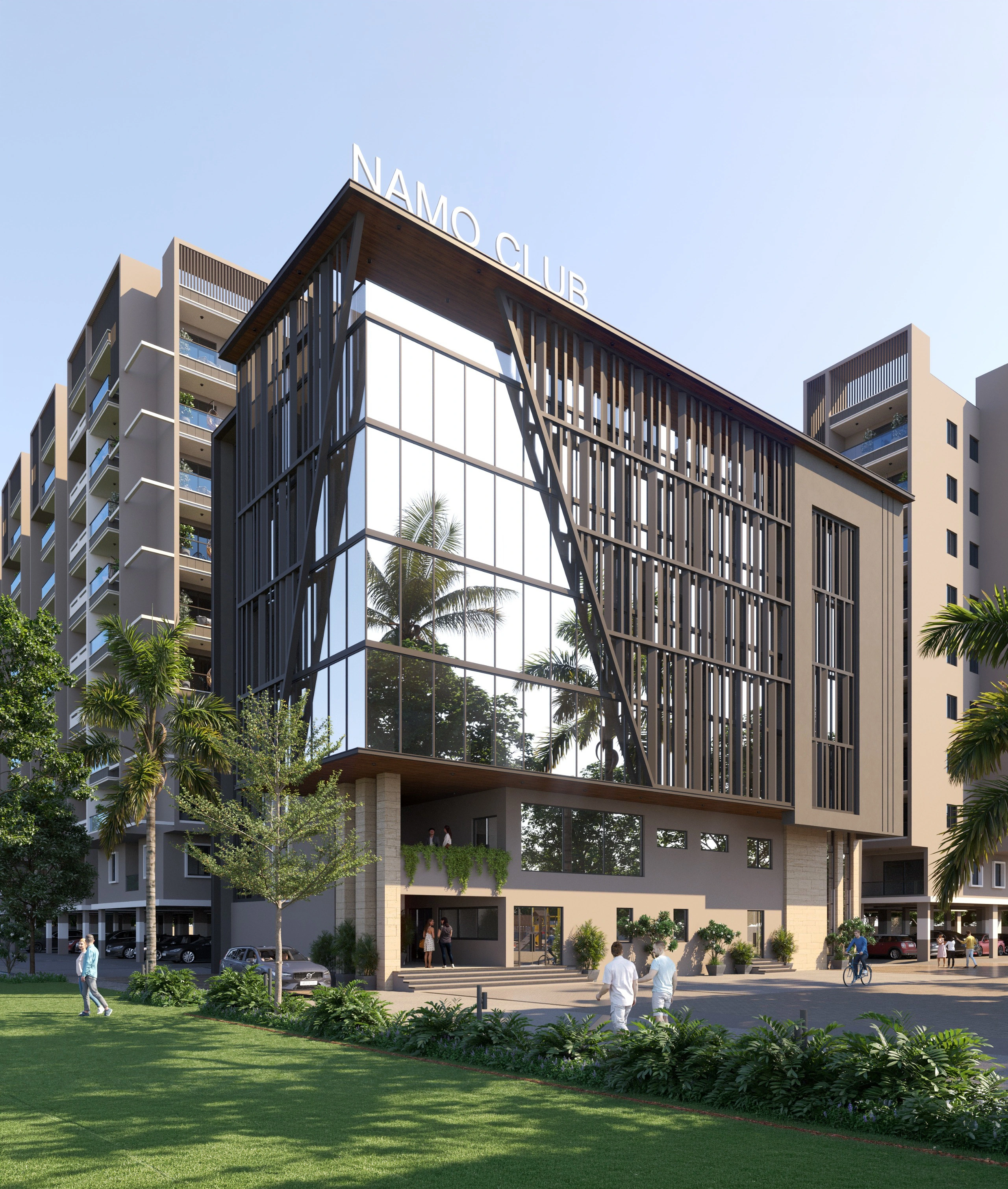 Namo Club clubhouse surrounded by residential towers